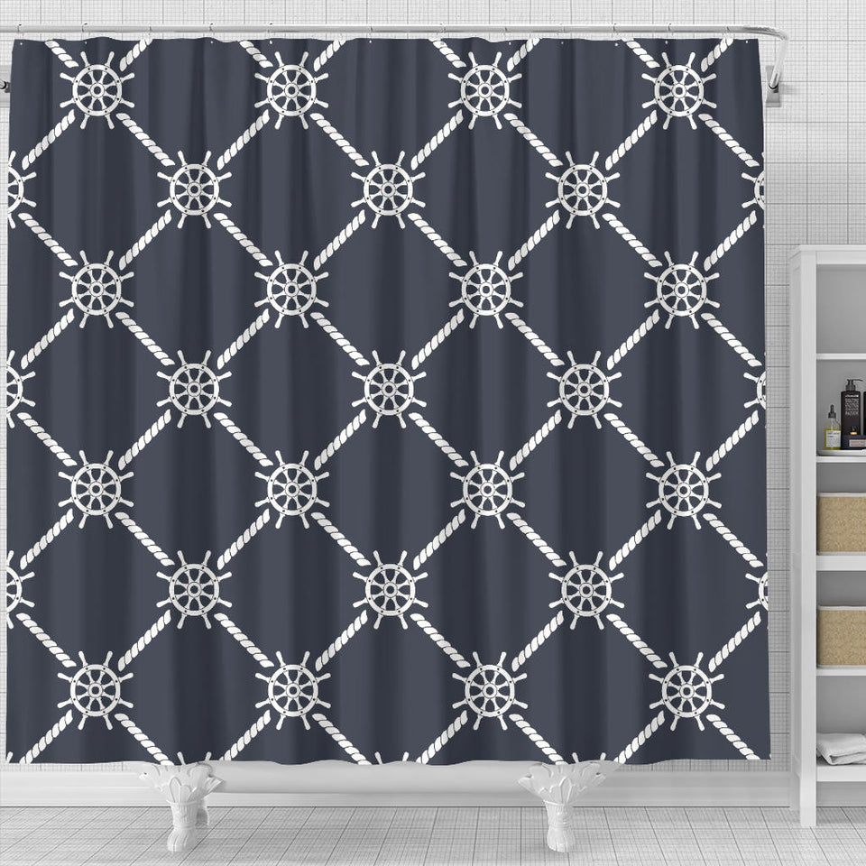 Nautical Steering Wheel Rope Pattern Shower Curtain Fulfilled In US