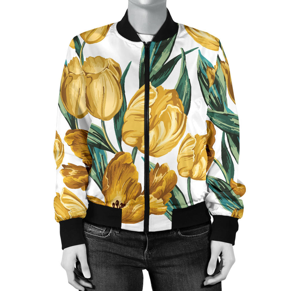Yellow Tulips Pattern Women'S Bomber Jacket