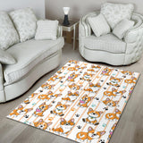 Cute Dog Corgi Striped Background Pattern Area Rug