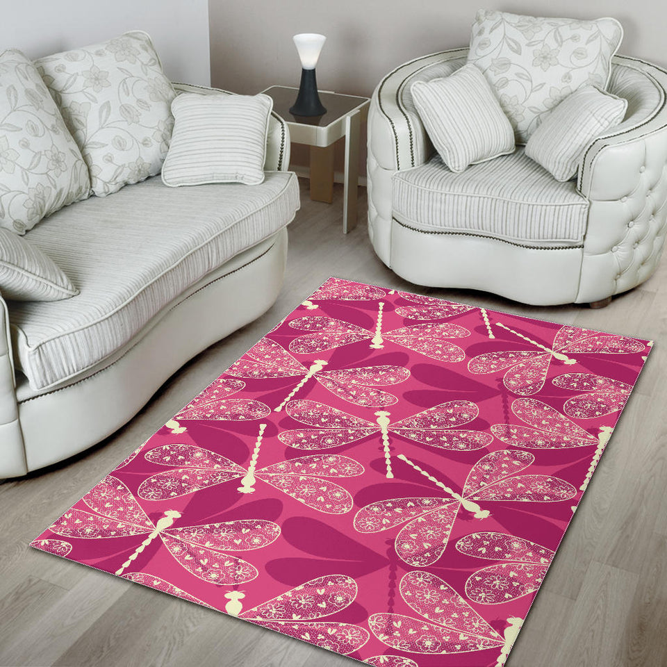 Beautiful Dragonfly Pink Background Area Rug