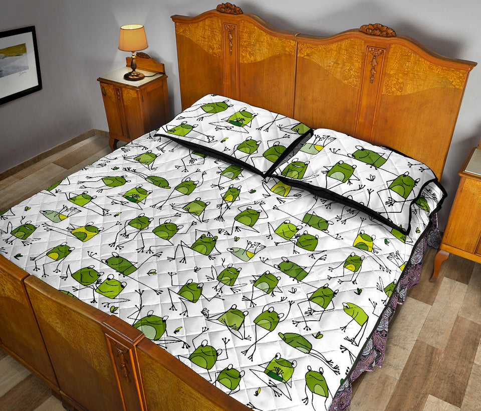 Sketch funny frog pattern Quilt Bed Set