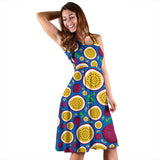 Passion Fruit Blue Background Sleeveless Midi Dress