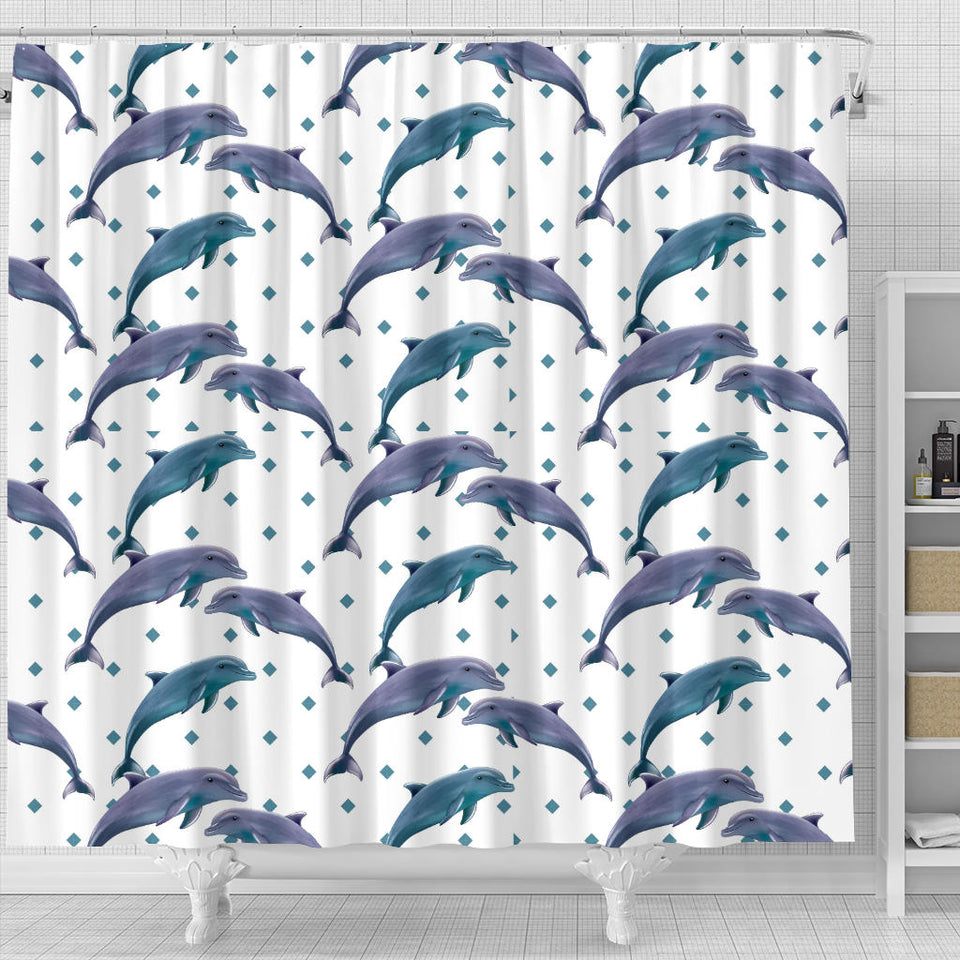 Dolphins Pattern Dotted Background Shower Curtain Fulfilled In US