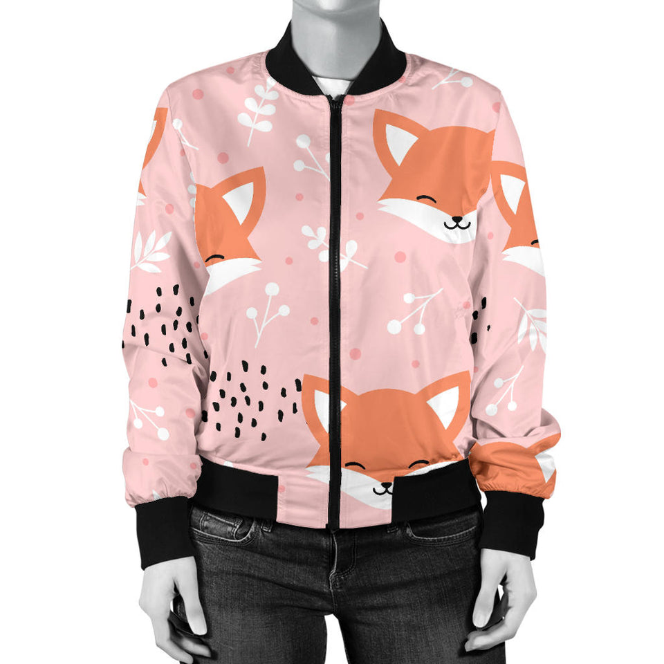 Cute Fox Pattern Pink Background Women'S Bomber Jacket