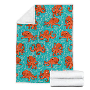 Octopus Turquoise Background Premium Blanket