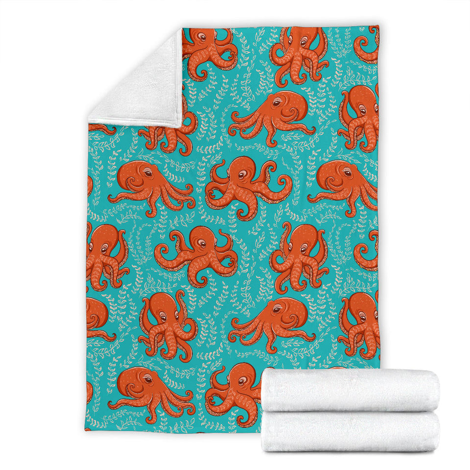 Octopus Turquoise Background Premium Blanket