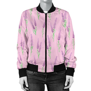 Lavender Pattern Pink Background Women'S Bomber Jacket