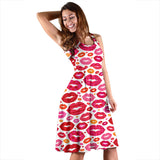 Lips Pattern Print Design 01 Sleeveless Midi Dress
