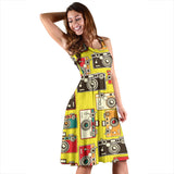 Camera Pattern Print Design 02 Sleeveless Midi Dress