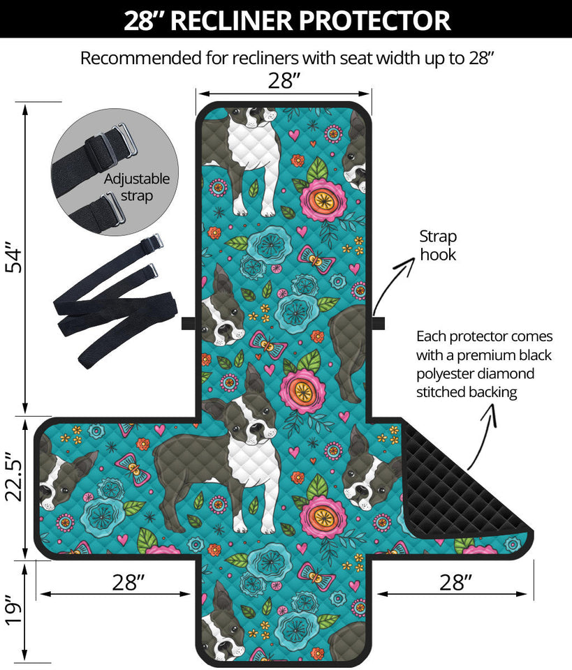 Boston terrier beautiful flower pattern Recliner Cover Protector
