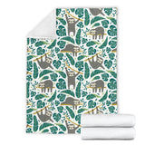 Cute Sloths Tropical Palm Leaves White Background Premium Blanket
