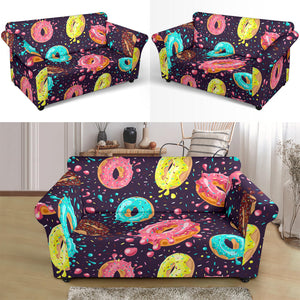 Colorful Donut Glaze Pattern Loveseat Couch Slipcover