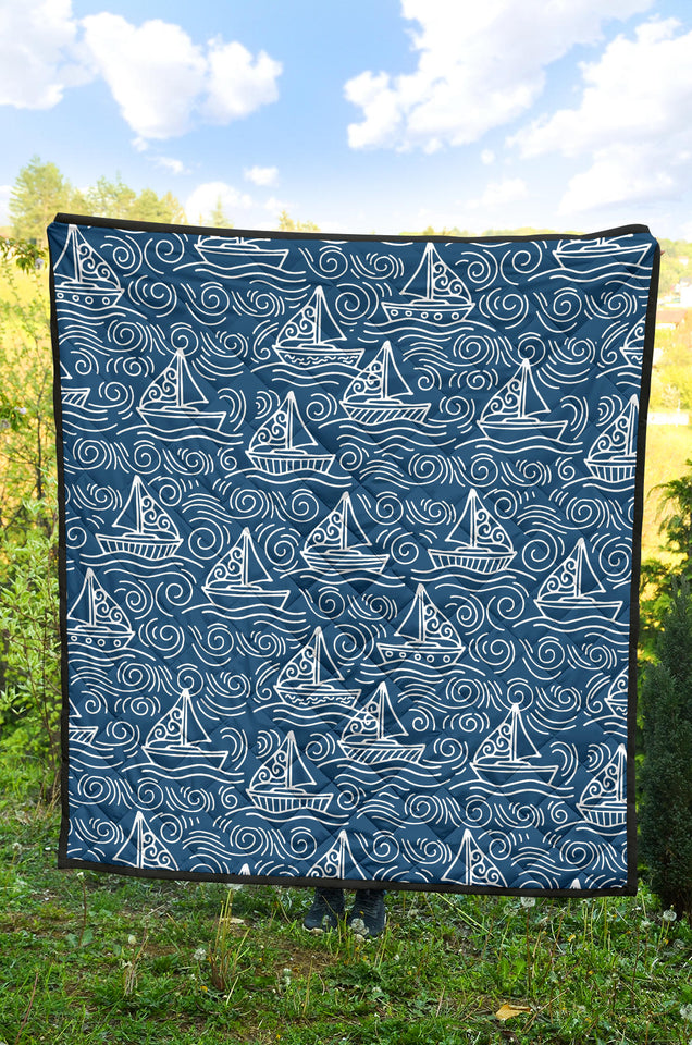 Hand Drawn Sailboat Pattern Premium Quilt