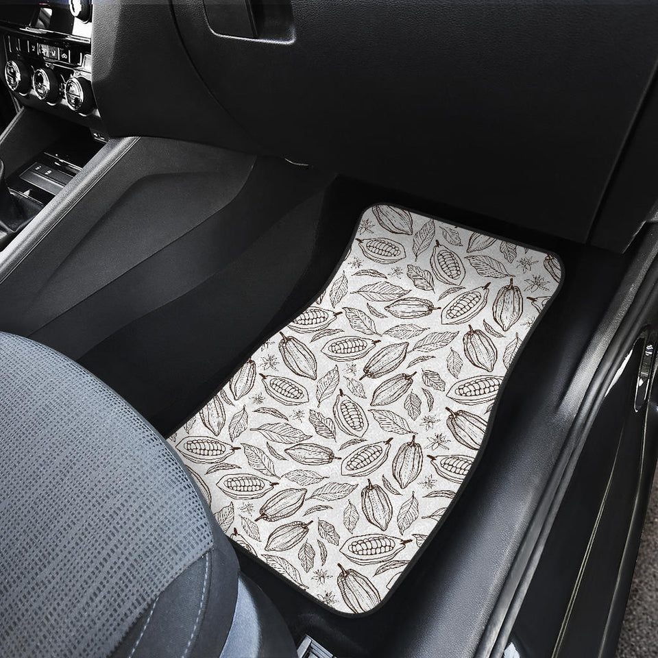 Cocoa Beans Leaves Pattern Front And Back Car Mats