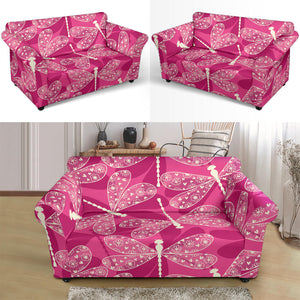 Beautiful Dragonfly Pink Background Loveseat Couch Slipcover