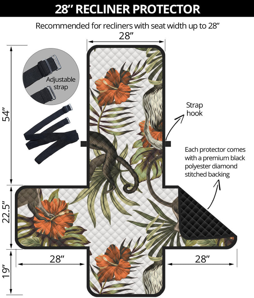 Monkey red hibiscus flower palm leaves floral pattern Recliner Cover Protector