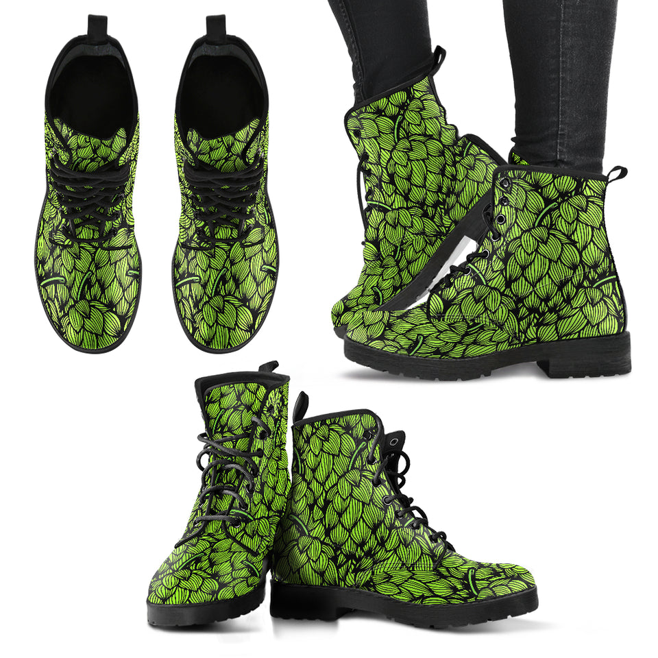 Green Hop Pattern Leather Boots
