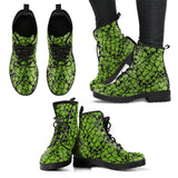 Green Hop Pattern Leather Boots