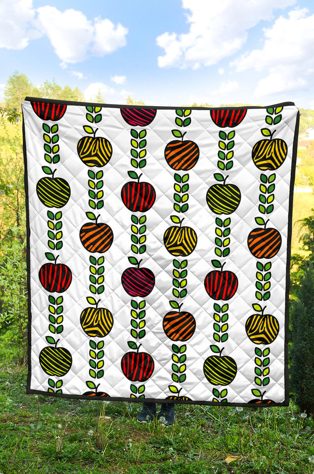 Colorful Apples Leave Zebra Stripe Premium Quilt