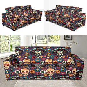 Sugar Skulls Flower Maxican Pattern Sofa Slipcover