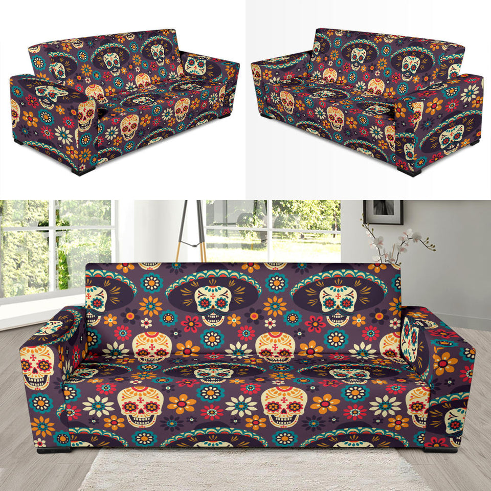 Sugar Skulls Flower Maxican Pattern Sofa Slipcover
