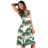Bonsai Red Sun Japanese Pattern Sleeveless Midi Dress