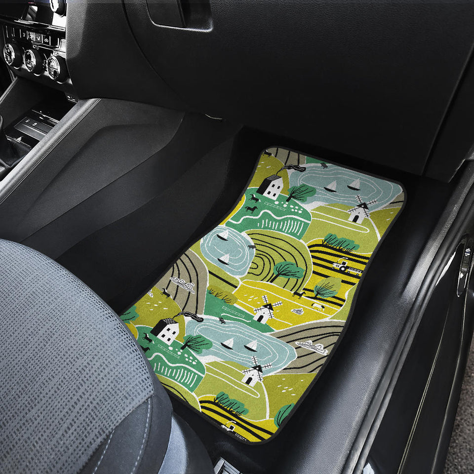 Hand Drawn Windmill Pattern Front And Back Car Mats
