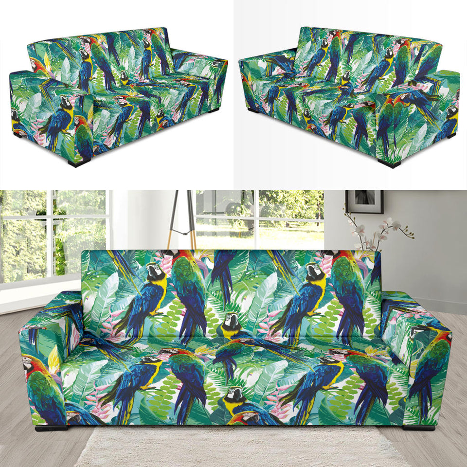 Colorful Parrot Exotic Flower Leaves Sofa Slipcover