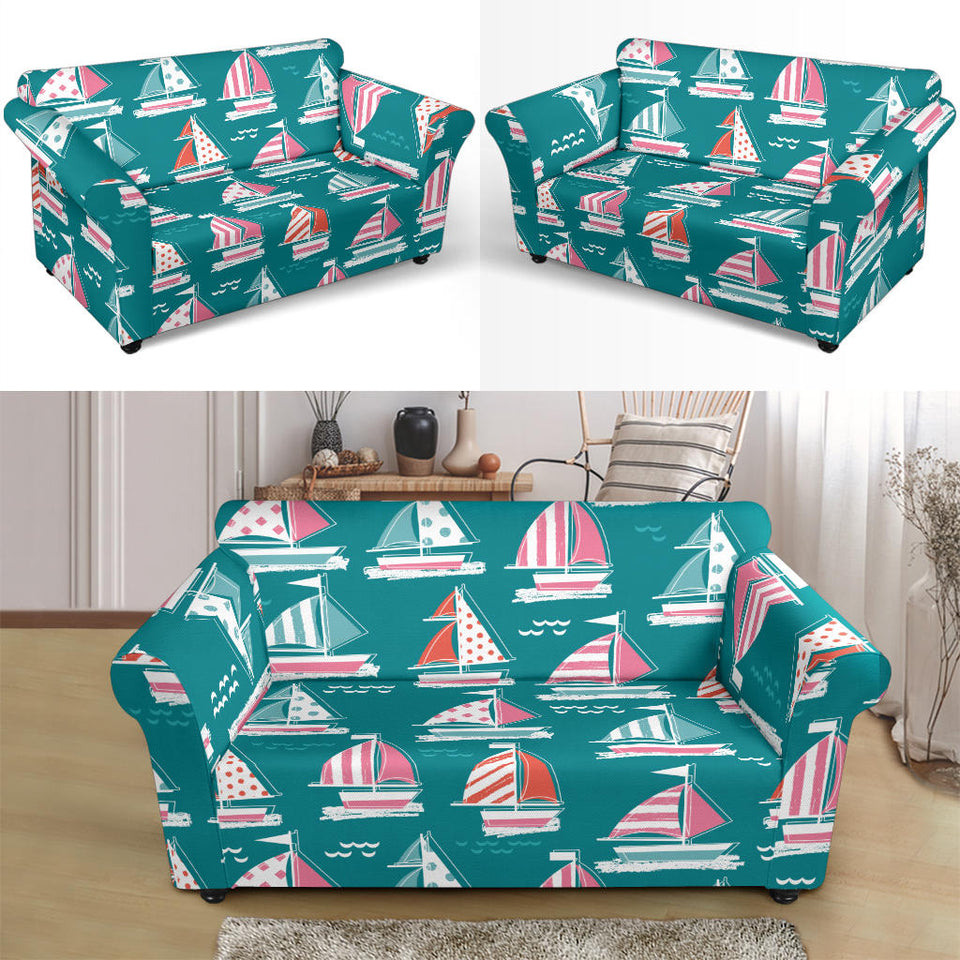 Cute Sailboat Pattern Loveseat Couch Slipcover