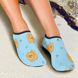 Brown Cute Pomeranian Blue Blackground Aqua Shoes