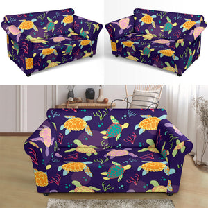 Colorful Sea Turtle Pattern Loveseat Couch Slipcover