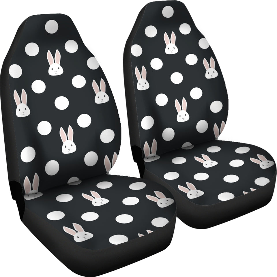 Cute White Rabbit Polka Dots Black Background  Universal Fit Car Seat Covers