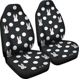Cute White Rabbit Polka Dots Black Background  Universal Fit Car Seat Covers