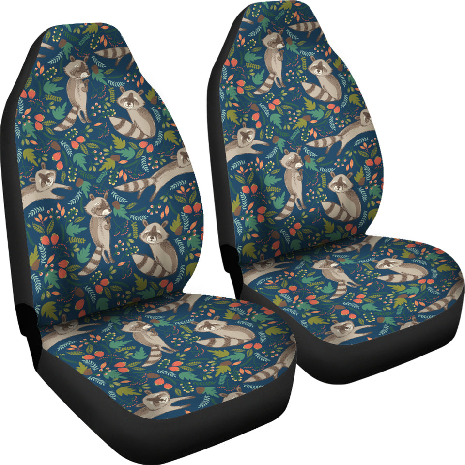 Raccoon Tropical Leaves Pattern  Universal Fit Car Seat Covers