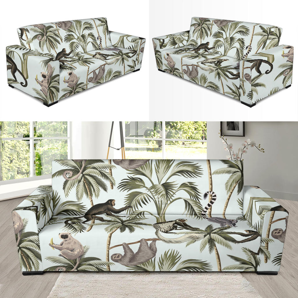 Monkey Sloth Lemur Palm Trees Pattern Sofa Slipcover