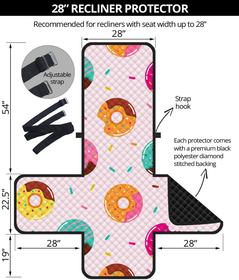 Donut pattern glaze pink background Recliner Cover Protector