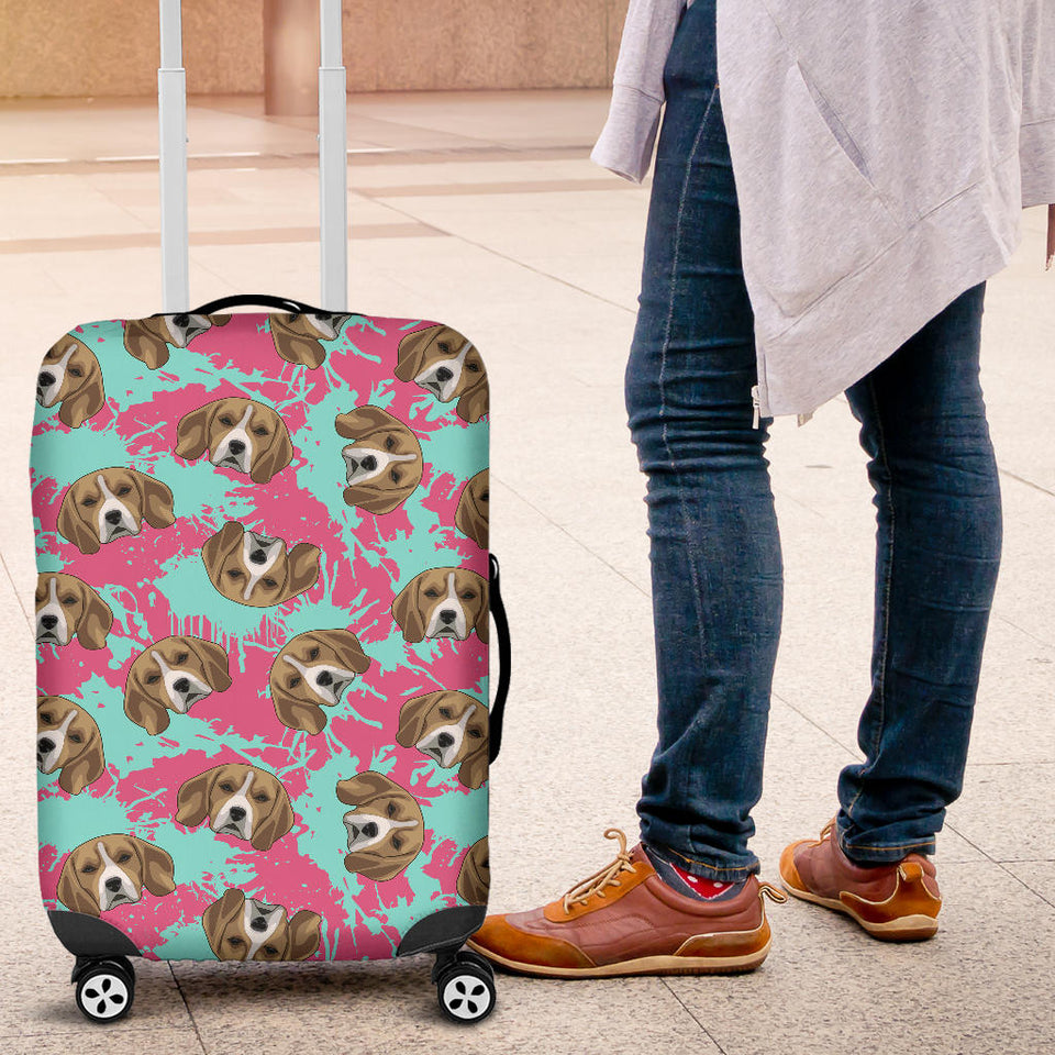 Beagle Muzzles Turquoise Paint Splashes Pink Pattern Luggage Covers