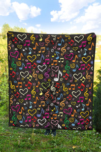 Music Notes Pattern Print Design 02 Premium Quilt
