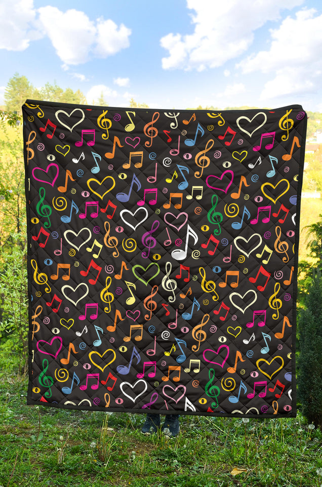 Music Notes Pattern Print Design 02 Premium Quilt