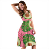 Avocado Slices Leaves Pink Back Ground Sleeveless Midi Dress