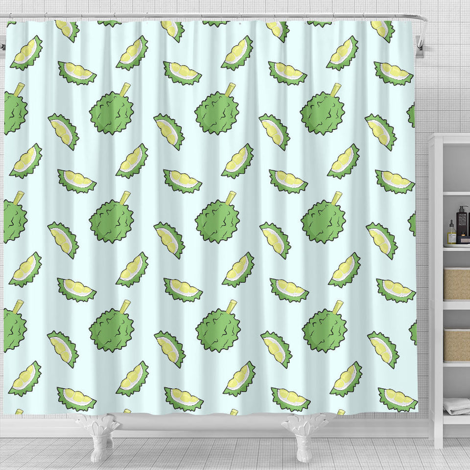 Durian Pattern Blue Background Shower Curtain Fulfilled In US