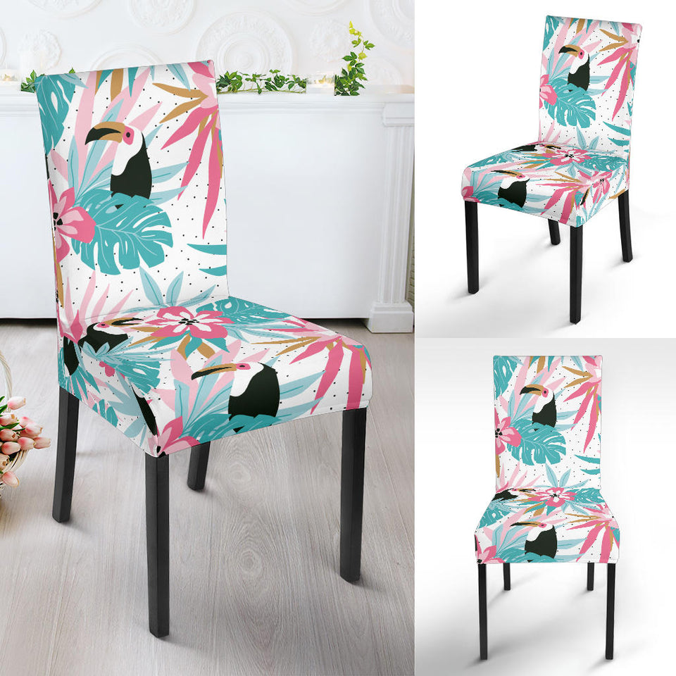 Toucan Tropical Flower Leave Pattern Dining Chair Slipcover