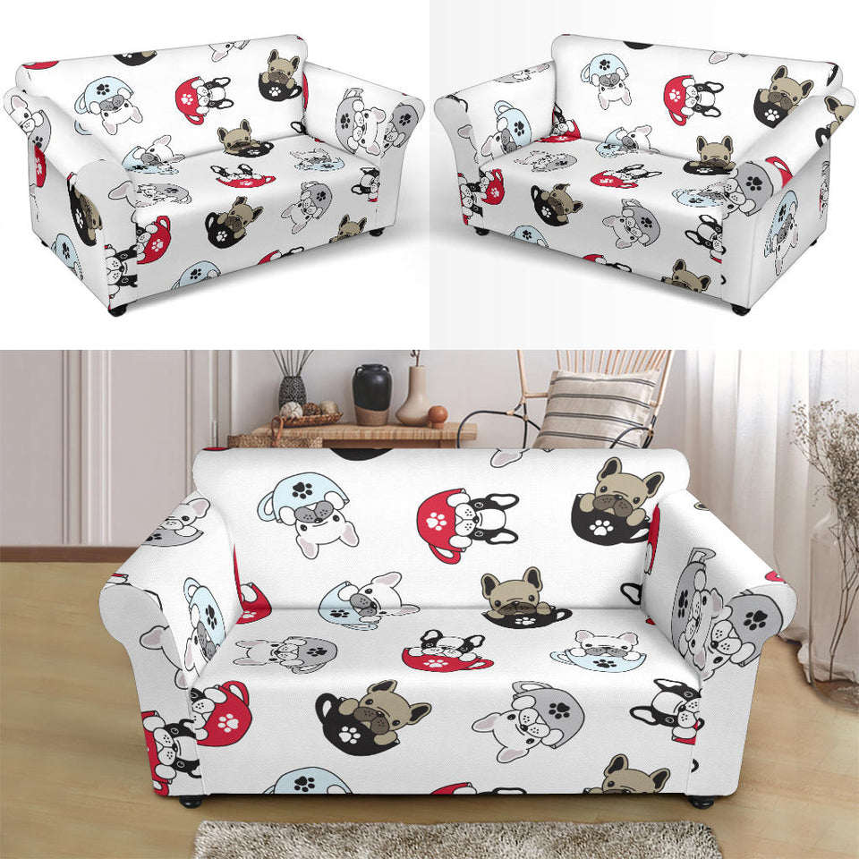 French Bulldog Cup Paw Pattern Loveseat Couch Slipcover