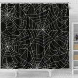 Spider Web Pattern Black Background White Cobweb Shower Curtain Fulfilled In US