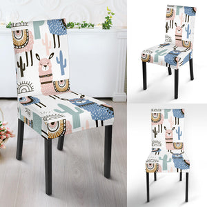 Lama Alpaca Cactus Hand Drawn Pattern Dining Chair Slipcover
