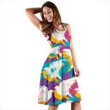 Colorful Crow Illustration Pattern Sleeveless Midi Dress