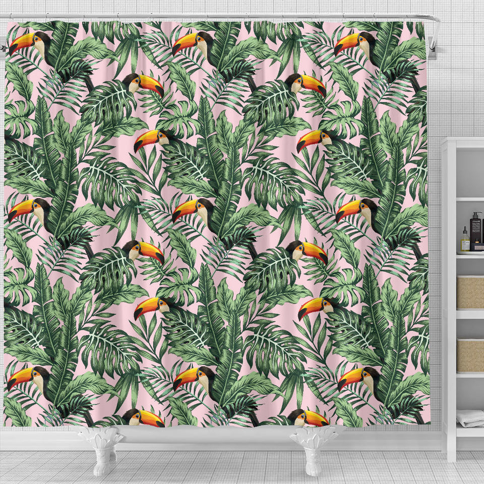Toucan Tropical Green Jungle Palm Pattern Shower Curtain Fulfilled In US