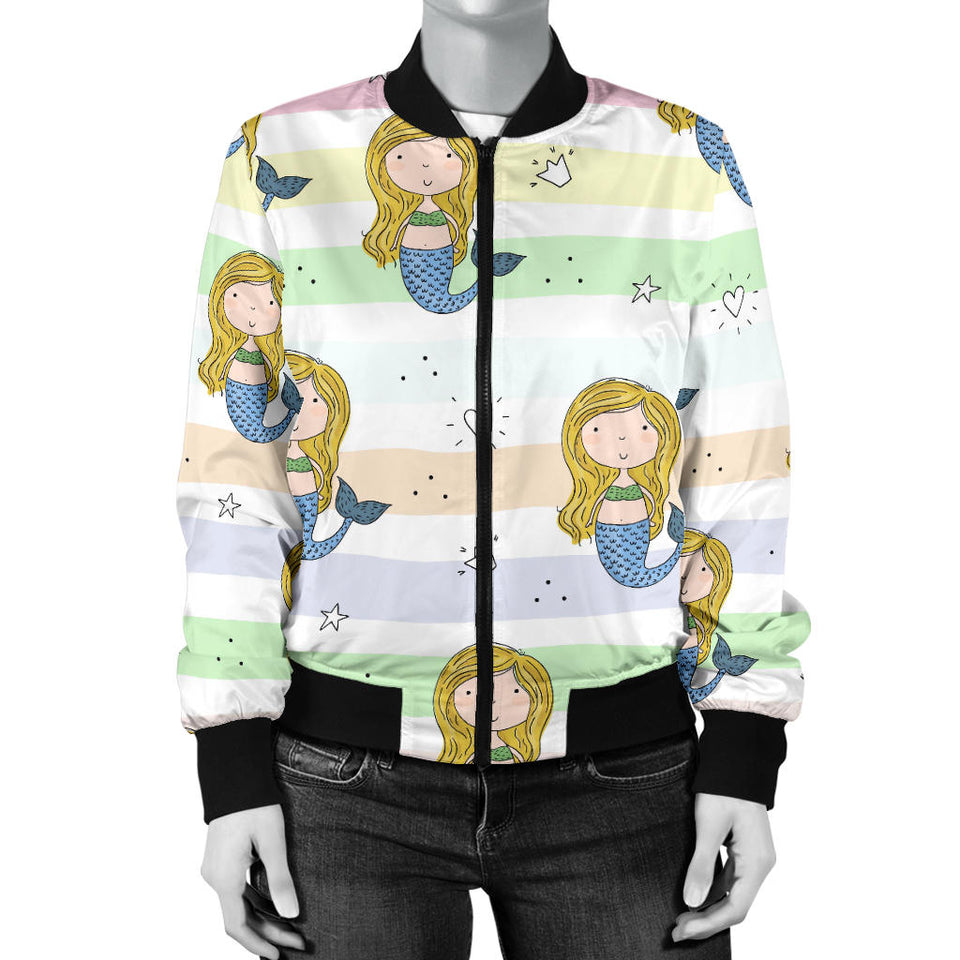 Cute Hand Drawn Mermaid Women'S Bomber Jacket