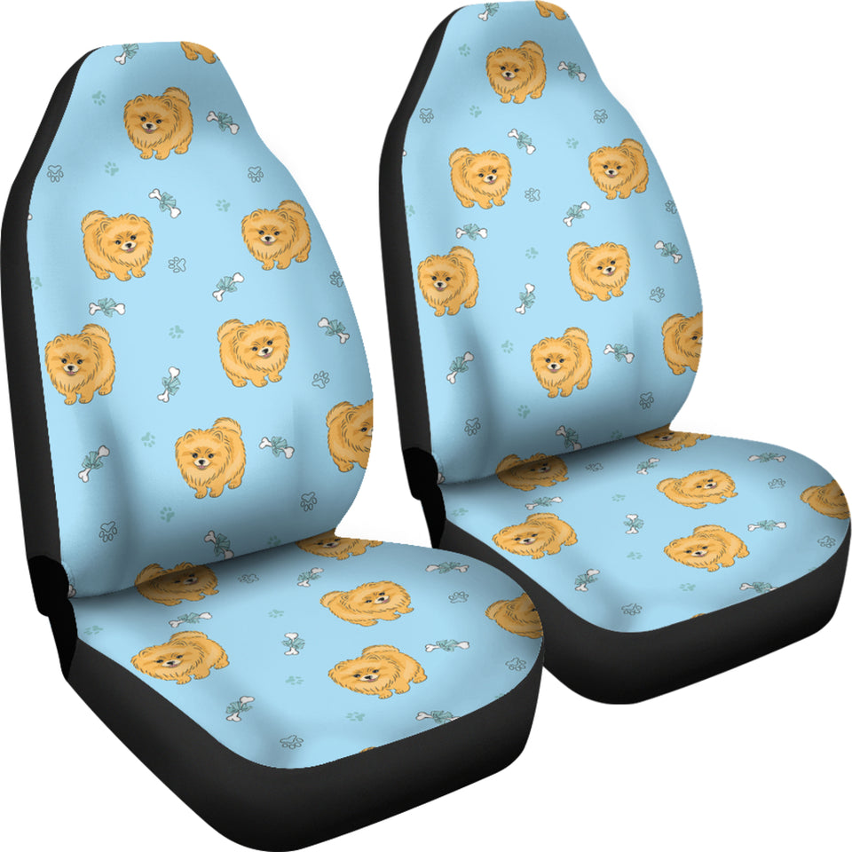 Brown Cute Pomeranian Blue Blackground  Universal Fit Car Seat Covers