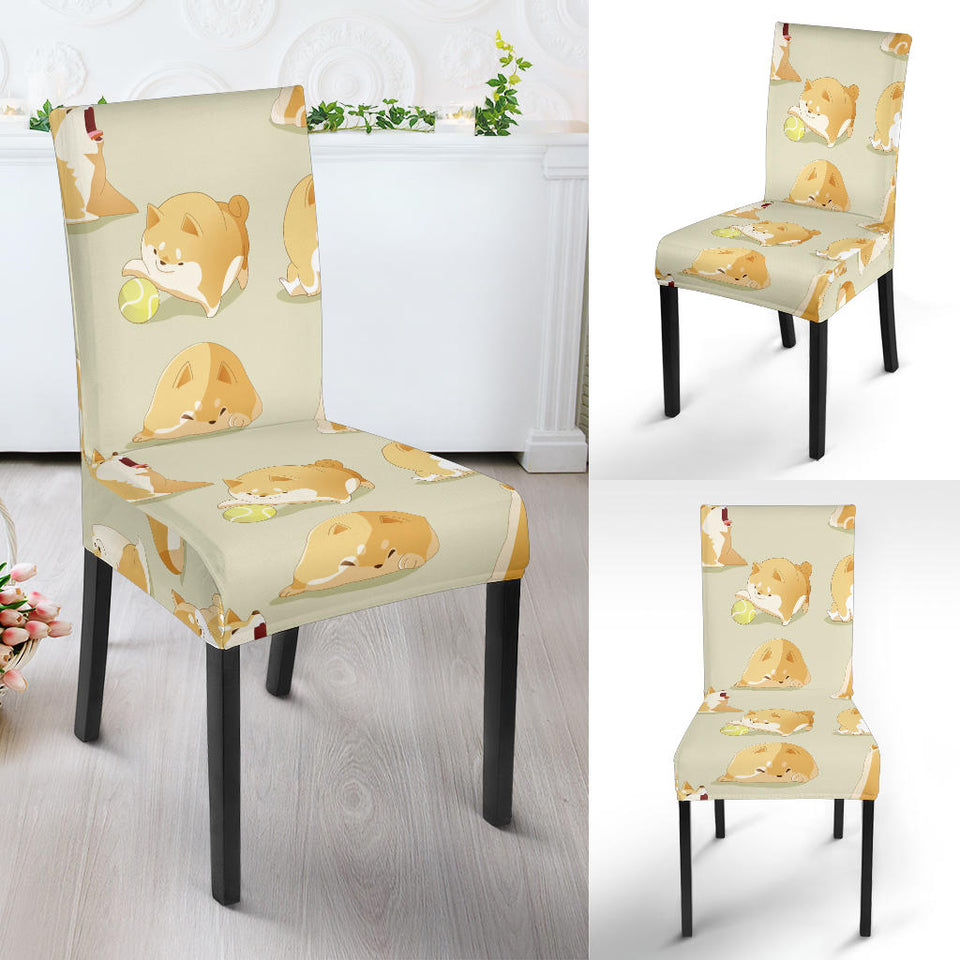 Cute Fat Shiba Inu Dog Pattern Dining Chair Slipcover
